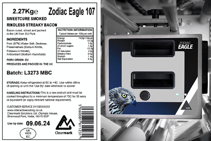 ICE Zodiac Eagle CONT thermal tranfer printer UK 107mm print sample 1