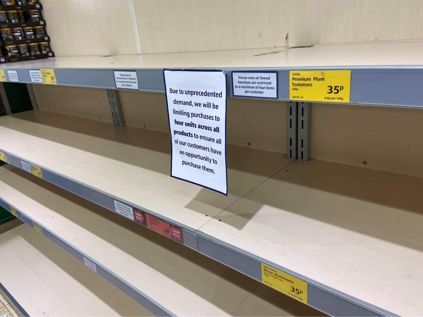Coronavirus UK food suppermarker shortages demand supply manuacturing 2